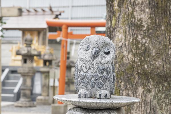 高牟神社　百度石のフクロウ