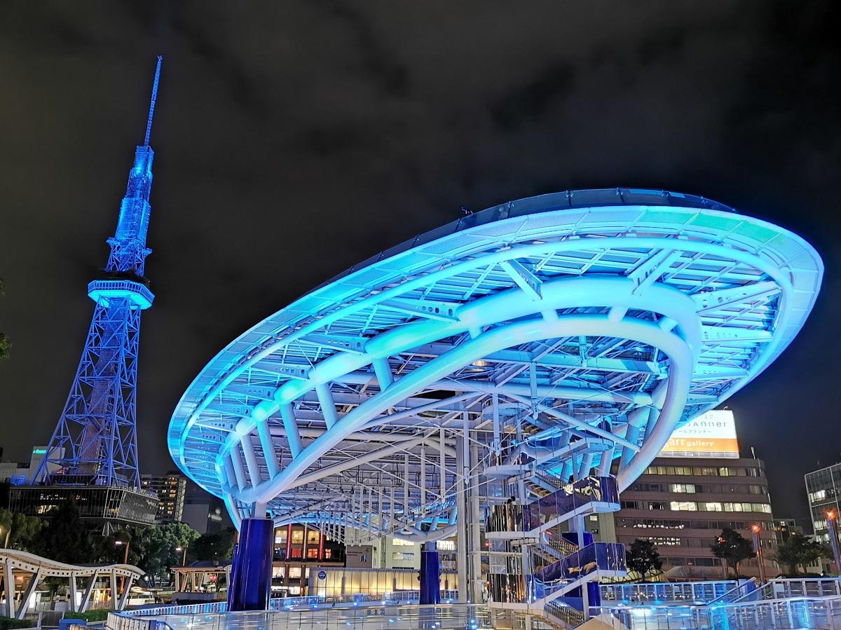名古屋テレビ塔とオアシス21で「市民応援スカイブルーライト